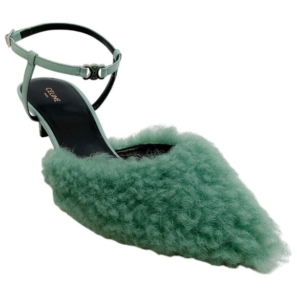 Celine Shoes - Celine Winter Green Shearling and Lambskin Strap Pump 50